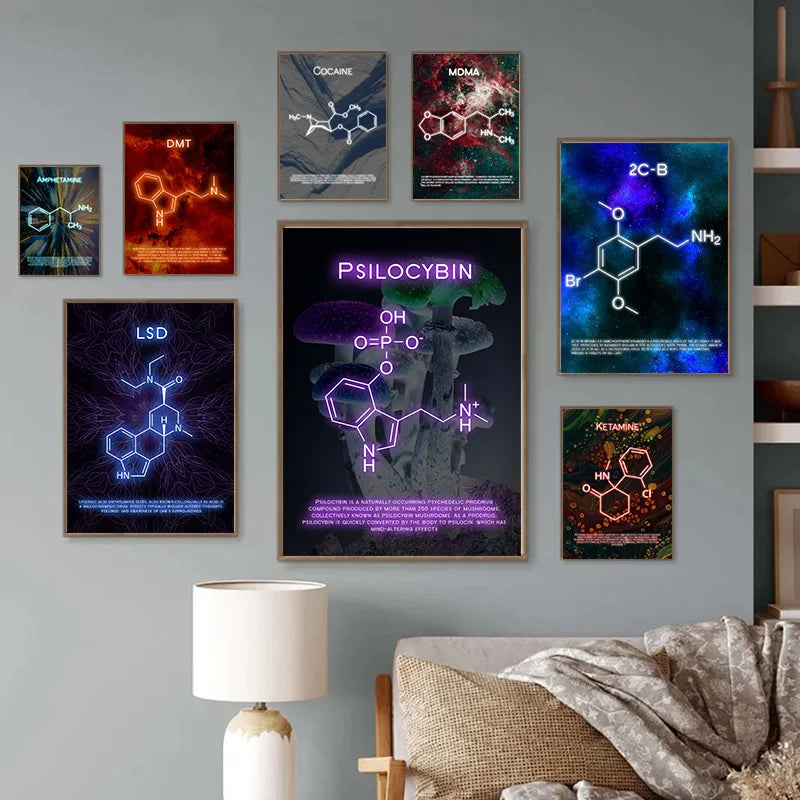 Neon Effect All Drug Molecules Neon Poster