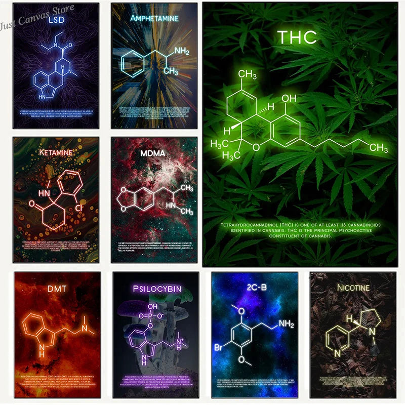 Neon Effect All Drug Molecules Neon Poster