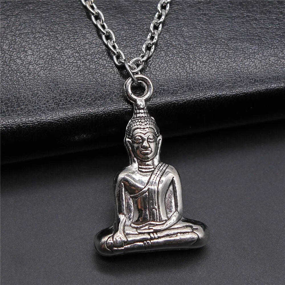 Religiöser Schmuck - Buddhismus Buddha Anhänger Halskette mit Om Yoga Symbol und Lotusbaum