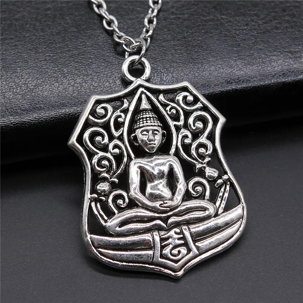 Religiöser Schmuck - Buddhismus Buddha Anhänger Halskette mit Om Yoga Symbol und Lotusbaum