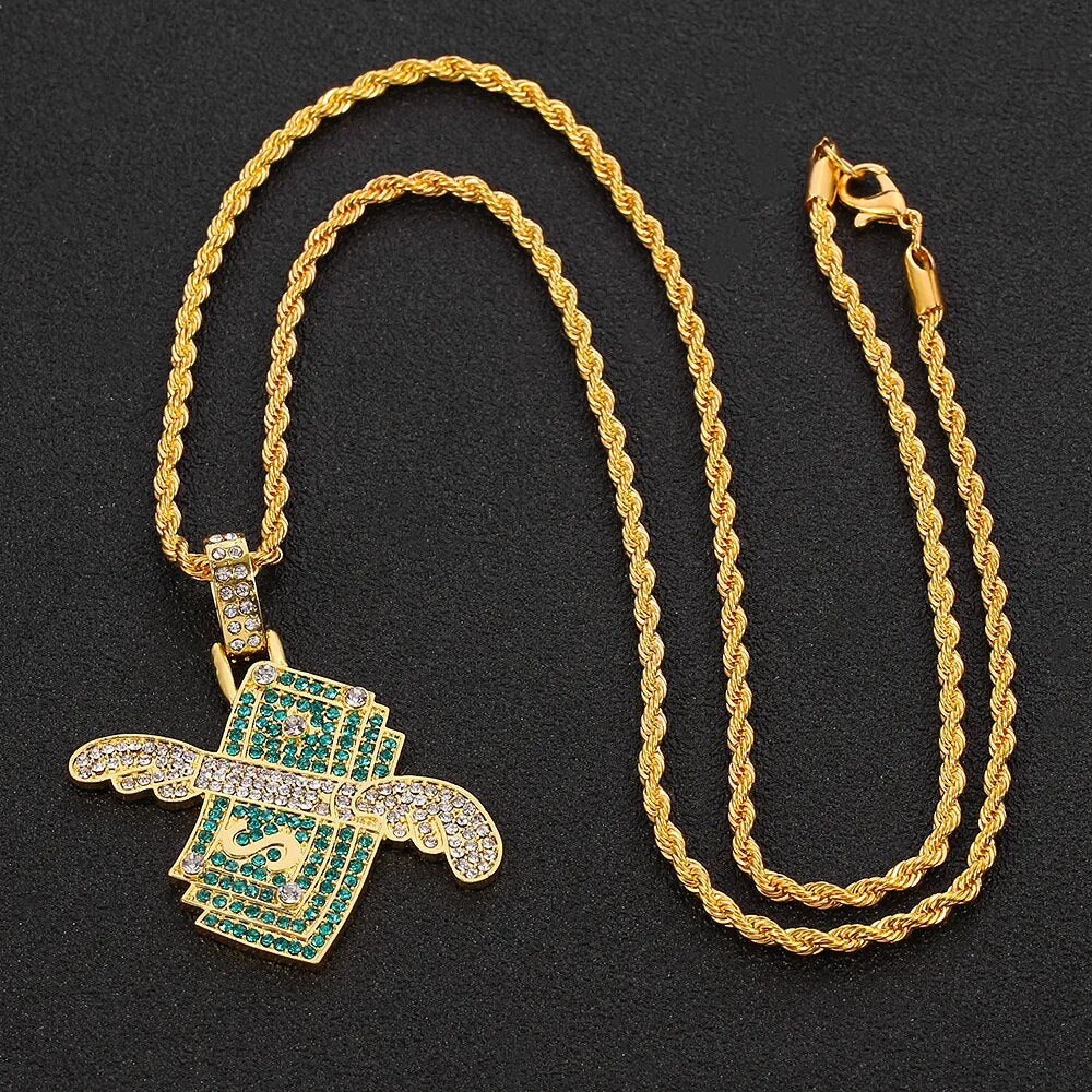 Geldschein-Anhänger Halskette - Iced Out Design