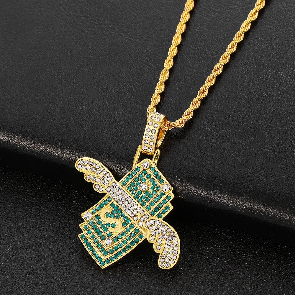 Geldschein-Anhänger Halskette - Iced Out Design