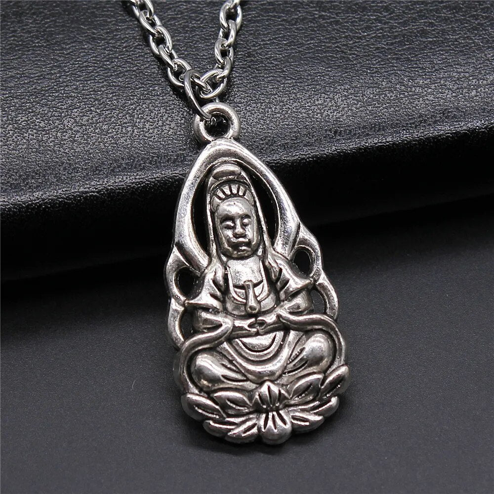 Religiöser Schmuck - Buddhismus Buddha Anhänger Halskette mit Om Yoga Symbol und Lotusbaum