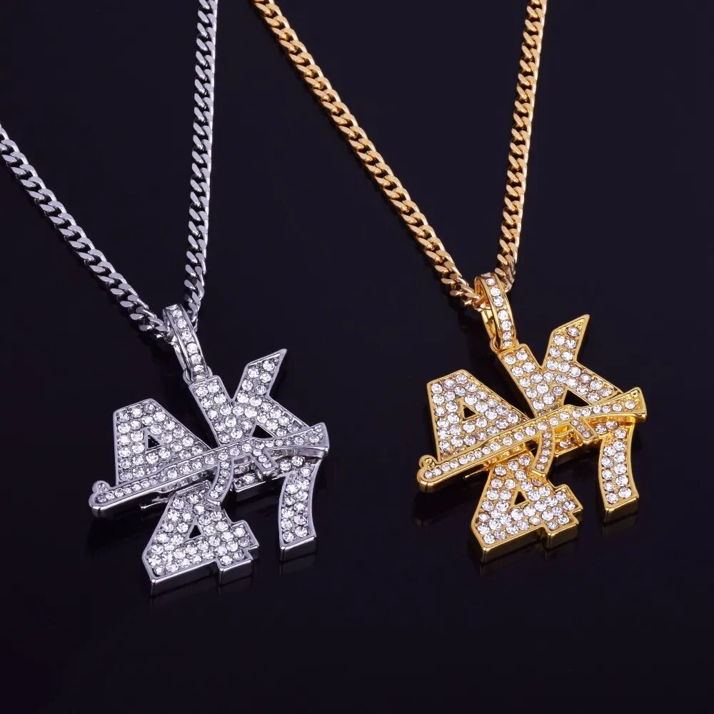 Goldfarbene Bling AK47 Buchstaben Anhänger Halsketten - Hip-Hop Charme