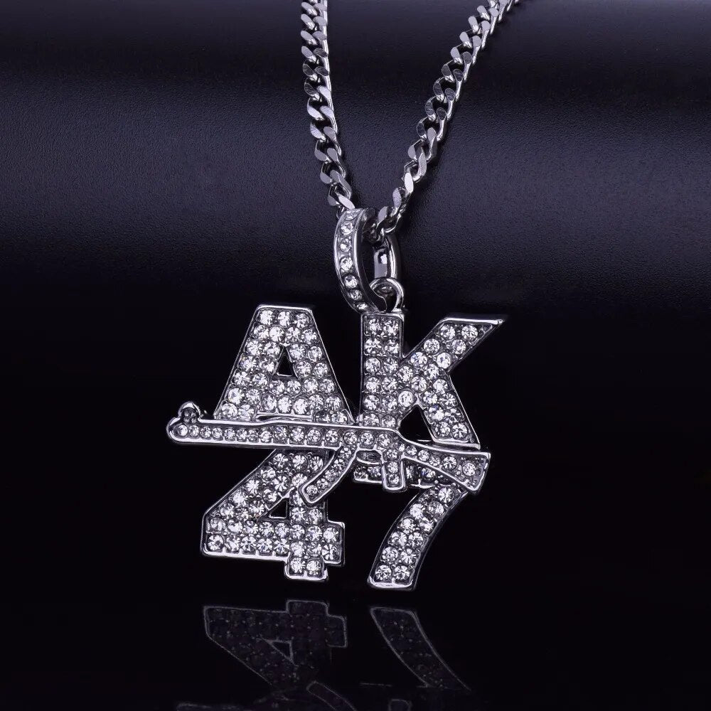 Goldfarbene Bling AK47 Buchstaben Anhänger Halsketten - Hip-Hop Charme