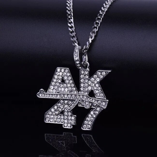 Goldfarbene Bling AK47 Buchstaben Anhänger Halsketten - Hip-Hop Charme