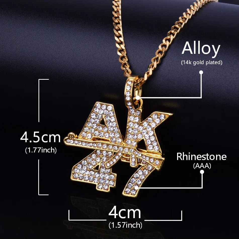Goldfarbene Bling AK47 Buchstaben Anhänger Halsketten - Hip-Hop Charme
