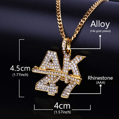 Goldfarbene Bling AK47 Buchstaben Anhänger Halsketten - Hip-Hop Charme