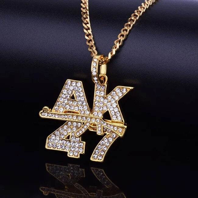 Goldfarbene Bling AK47 Buchstaben Anhänger Halsketten - Hip-Hop Charme
