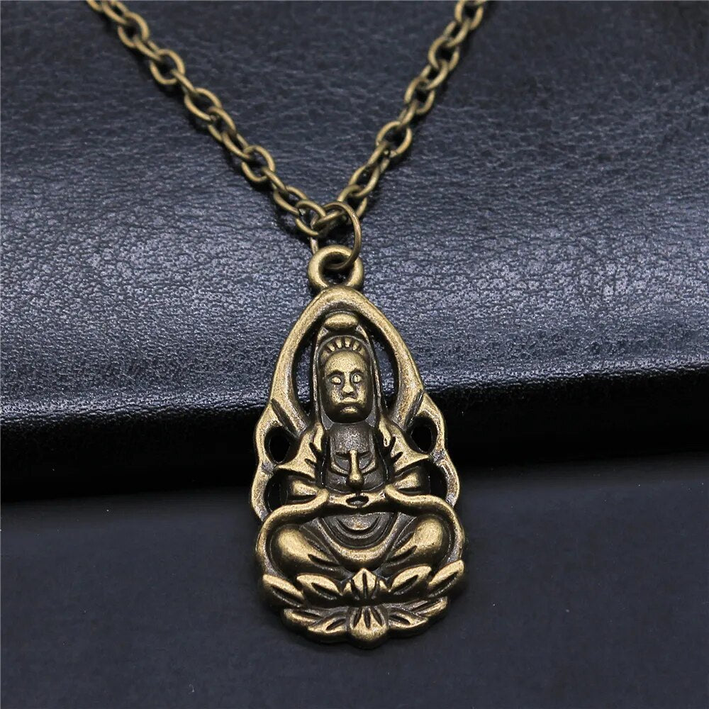 Religiöser Schmuck - Buddhismus Buddha Anhänger Halskette mit Om Yoga Symbol und Lotusbaum