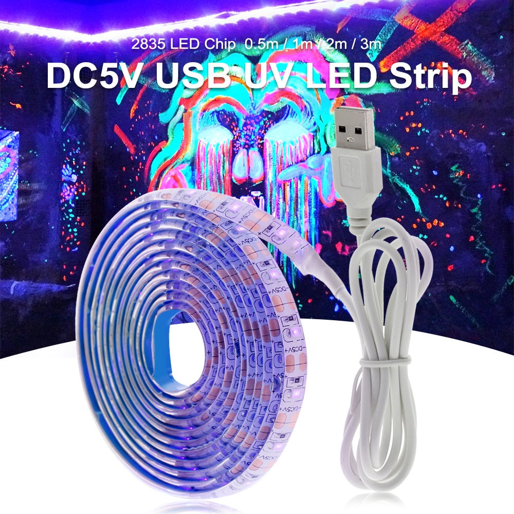 UV LED Strip Light 5V DC 2835 0.5M 1M 2M Waterproof Purple Ribbon Schwarzlicht