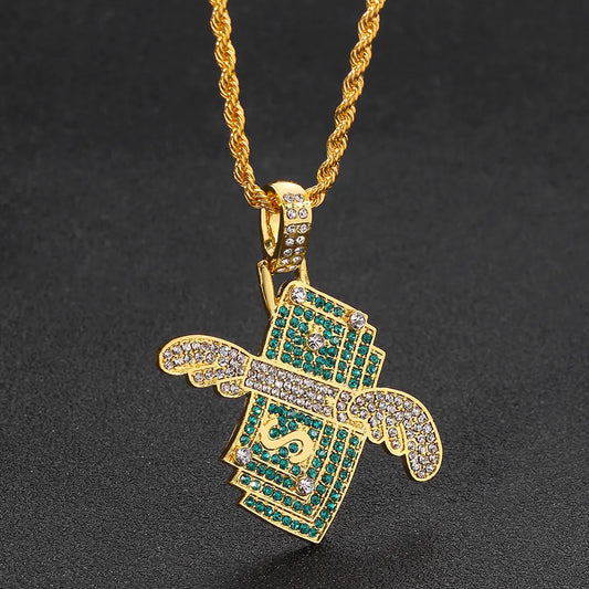 Geldschein-Anhänger Halskette - Iced Out Design