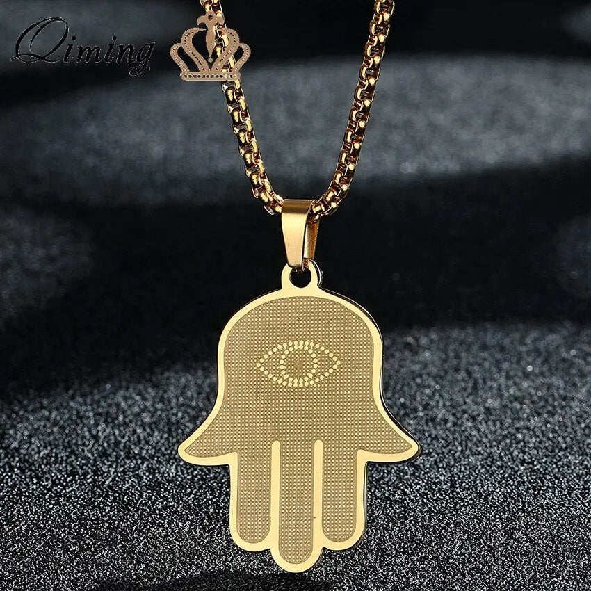 Hamsa Hand Von Fatima Anhänger Halskette - Handgefertigter Jerusalem Schmuck