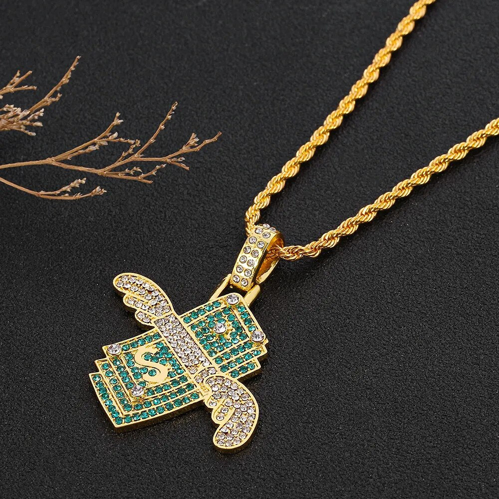 Geldschein-Anhänger Halskette - Iced Out Design