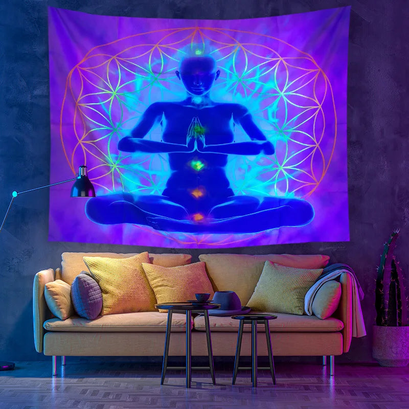 Buddha Meditation Seven Chakra Schwarzlichtposter