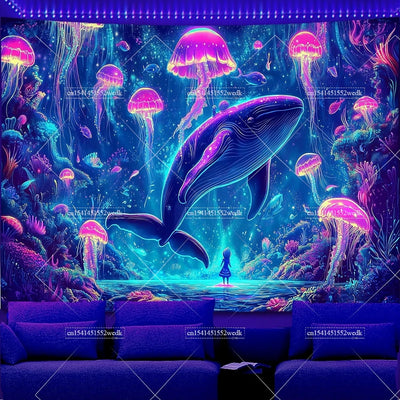 Underwater Shark & Jellyfish UV Wandteppich