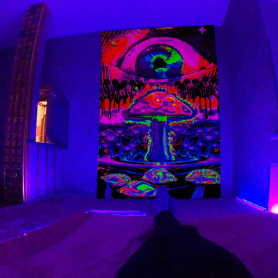 Psychedelic Mushroom UV Schwarzlicht-Wandteppich