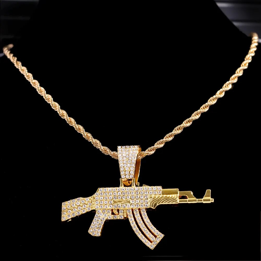 Hip-Hop AK47 Submachine Gun Anhänger Halskette - Iced Out Design
