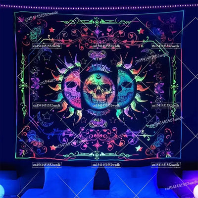 Skeleton Halloween UV Schwarzlicht-Wandteppich