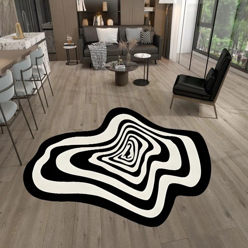 Trendy Black and White Abstract Rug – Living Room &amp; Floor Mat