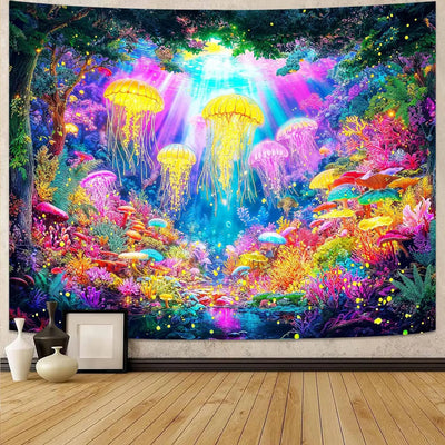 Butterfly Moon UV Schwarzlicht-Wandteppich