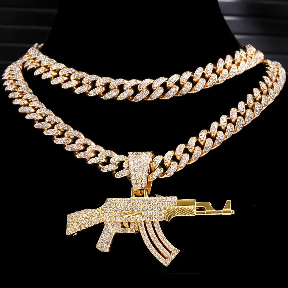Hip-Hop AK47 Submachine Gun Anhänger Halskette - Iced Out Design