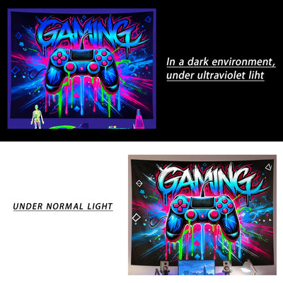 Game Controller Neon Schwarzlicht-Wandteppich