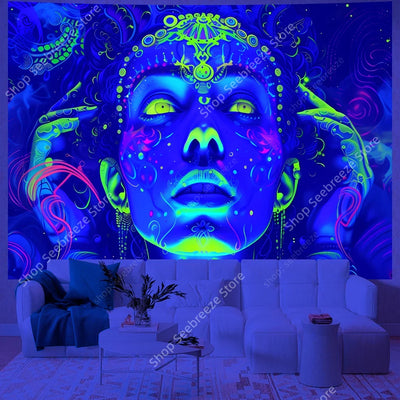 Mystic Face UV Schwarzlicht-Wandteppich