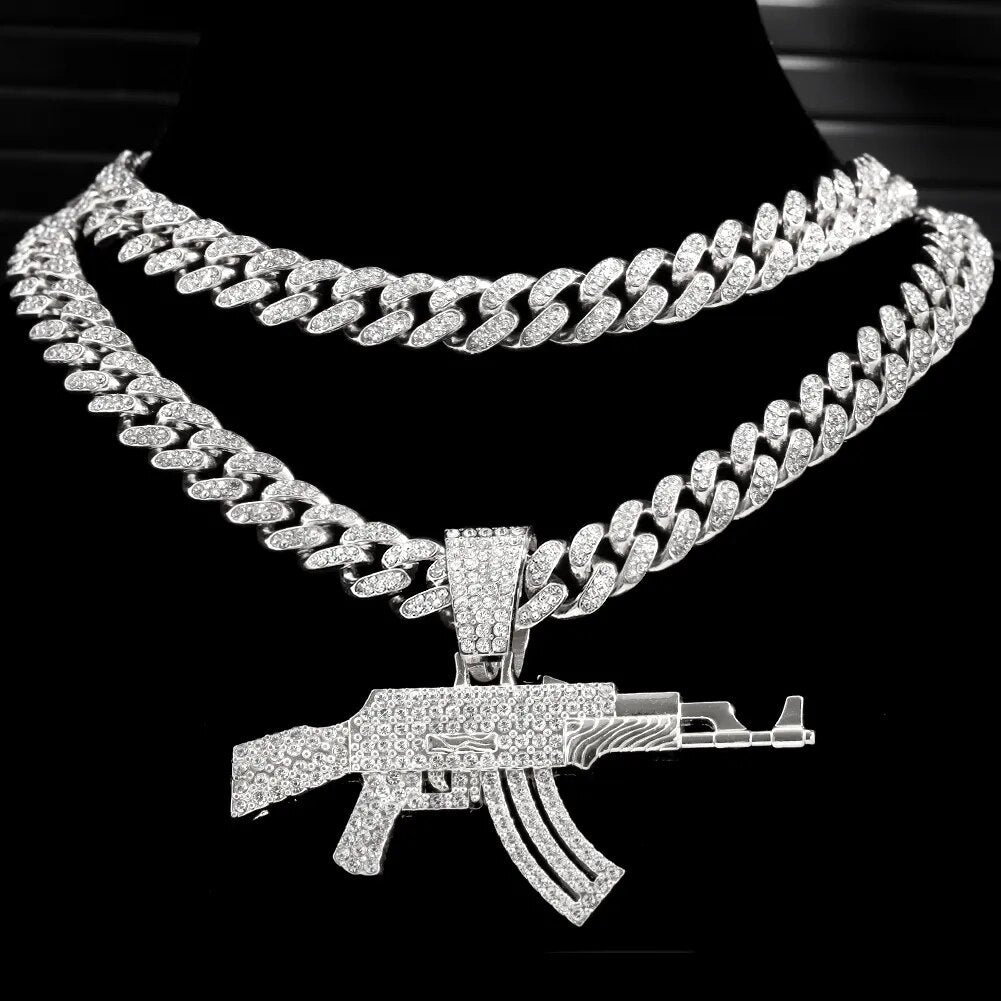 Hip-Hop AK47 Submachine Gun Anhänger Halskette - Iced Out Design