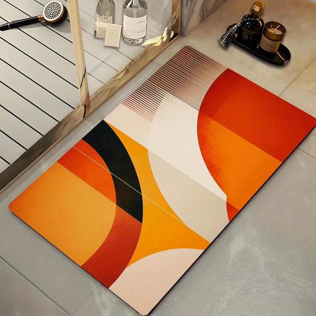 Geometrischer Kunst-Teppich – Orange-Rot & Modern