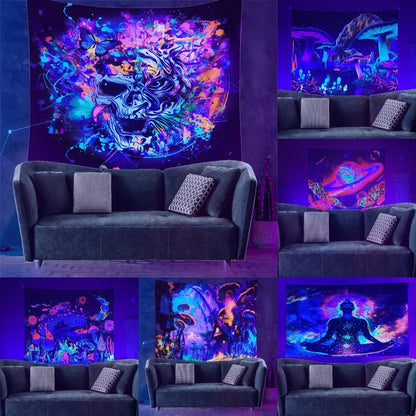 Psychedelic hippie mushroom black light poster