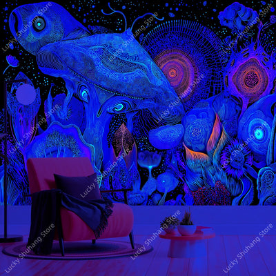 Psychedelic Geometry UV Schwarzlicht-Wandteppich