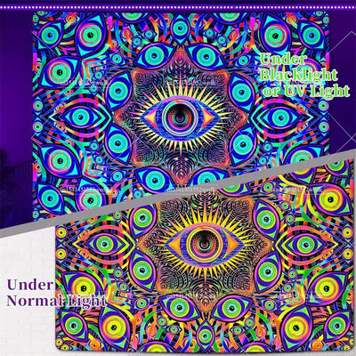 Neon Eyes Mandala Schwarzlicht-Wandteppich