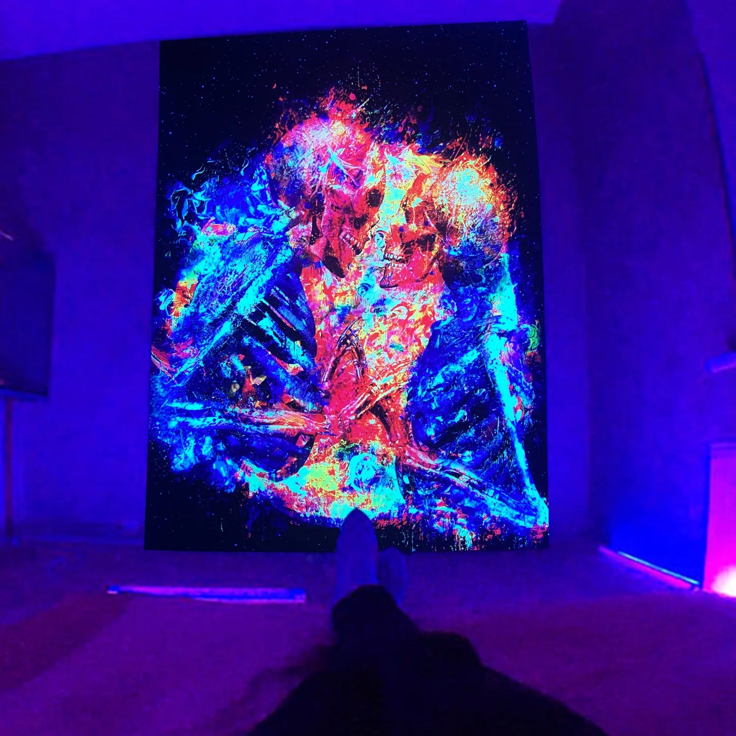 Hugging Skull UV Blacklight Poster