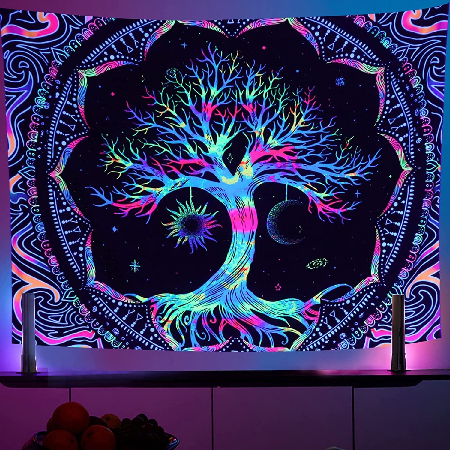 Luminous Tree of Life Psychedelic Mushroom Schwarzlichtposter