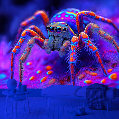 Neon Spider UV Schwarzlicht-Wandteppich