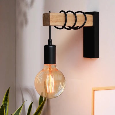 Switch Signal – E27-Wandleuchte aus Holz und Eisen