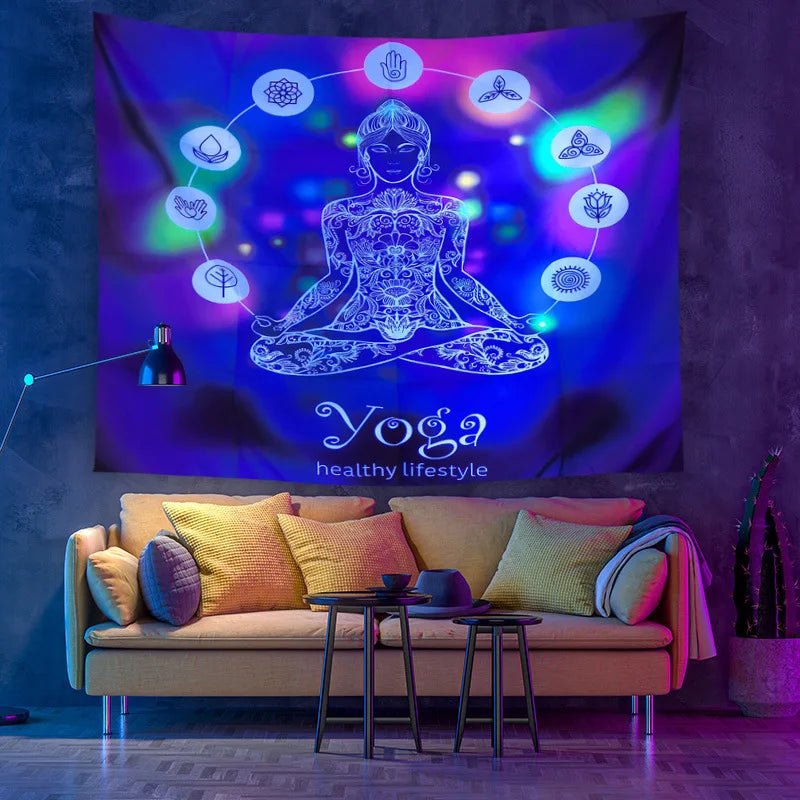 Buddha Meditation Seven Chakra Schwarzlichtposter
