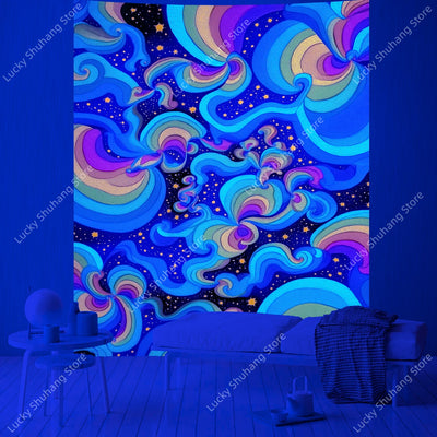 Neon Starburst UV Schwarzlicht-Wandteppich