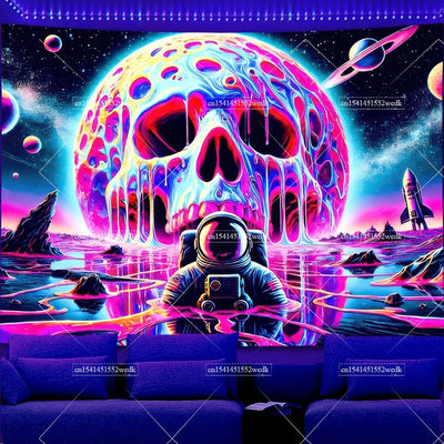 Skull Waterfall UV Schwarzlicht-Wandteppich