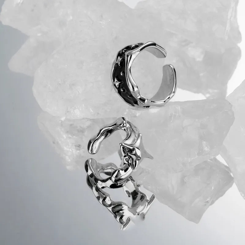 Silberfarbener Sterne Irregular Punk Ring - Kreative Geometrie für Partys