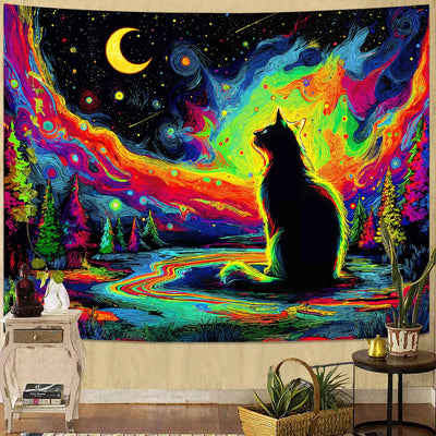 Butterfly Moon UV Schwarzlicht-Wandteppich