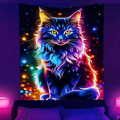 Black Cat UV Schwarzlicht-Wandteppich