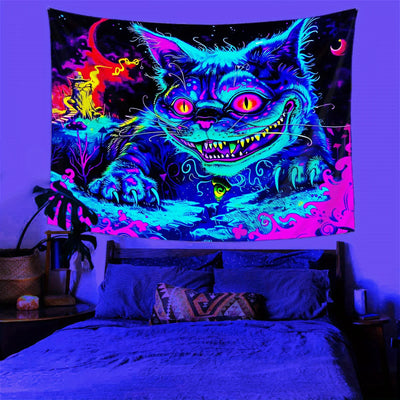 Psychedelic Blue Cat UV Wandteppich
