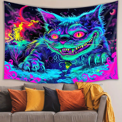 Psychedelic Blue Cat UV Wandteppich