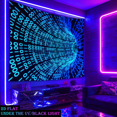 Binary Code UV Schwarzlicht-Wandteppich