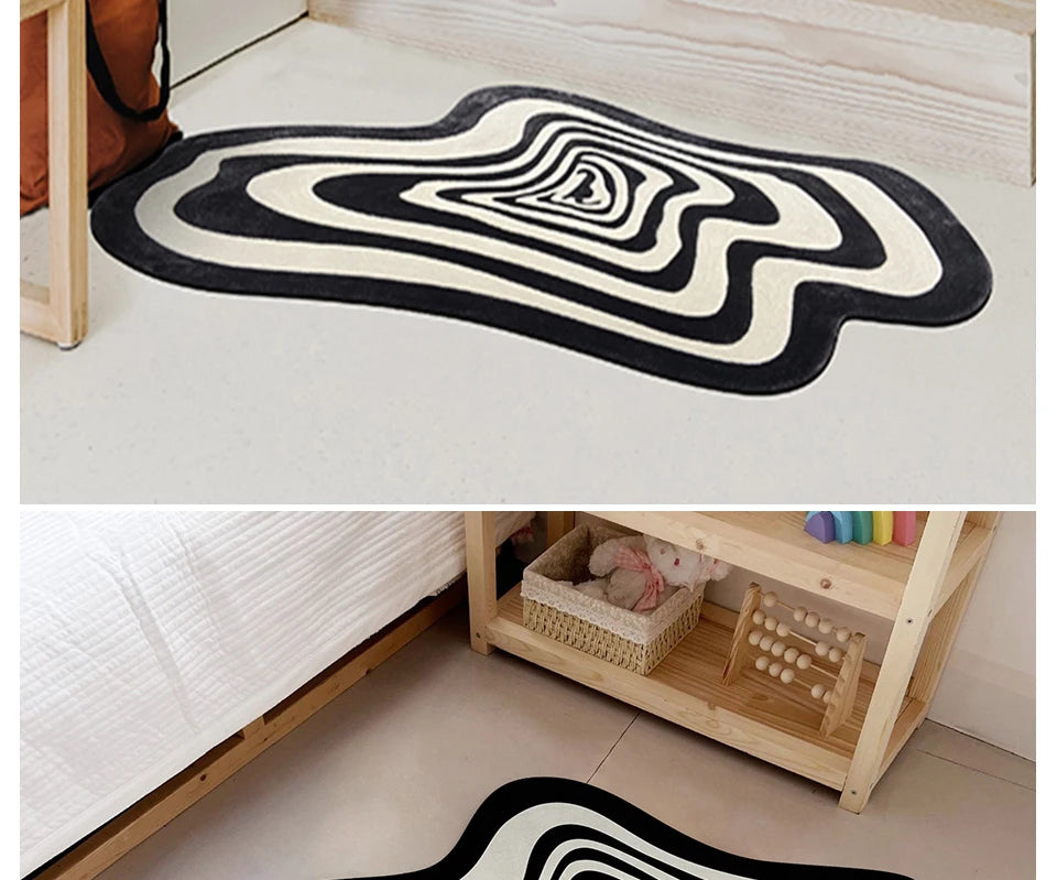 Trendy Black and White Abstract Rug – Living Room &amp; Floor Mat