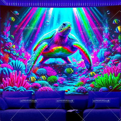 Underwater Shark & Jellyfish UV Wandteppich