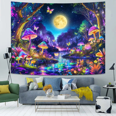 Butterfly Moon UV Schwarzlicht-Wandteppich