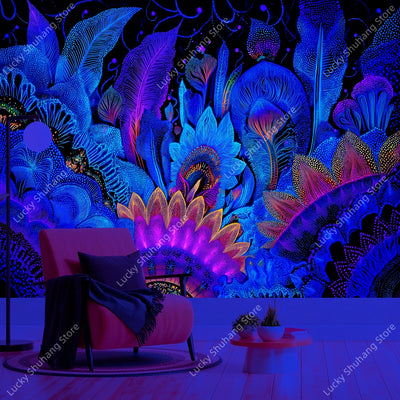 Psychedelic Geometry UV Schwarzlicht-Wandteppich